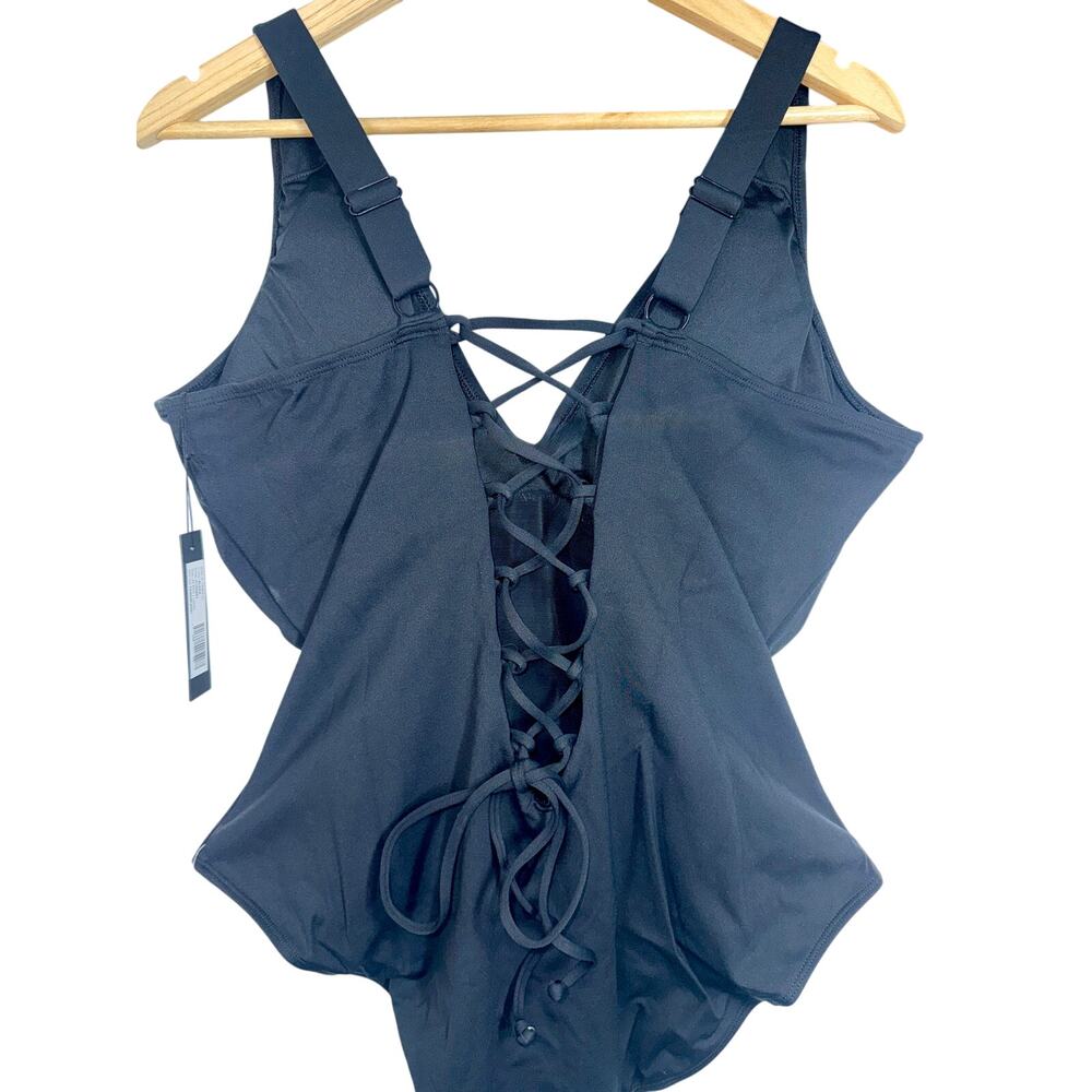 NEW TA3 Plungey Black Lace Up Sculpting Corset One Piece Swimsuit Sz 3X Reg/Long - Picture 6 of 15